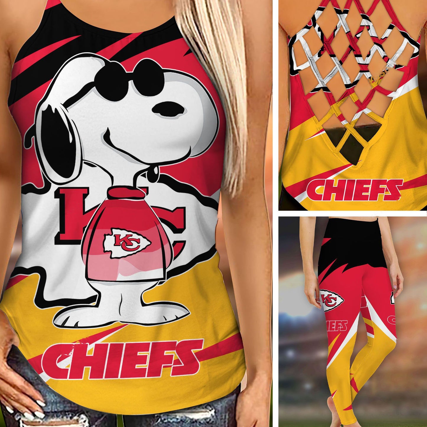 Kansas City Chiefs Leggings And Criss Cross Tank Top BG87