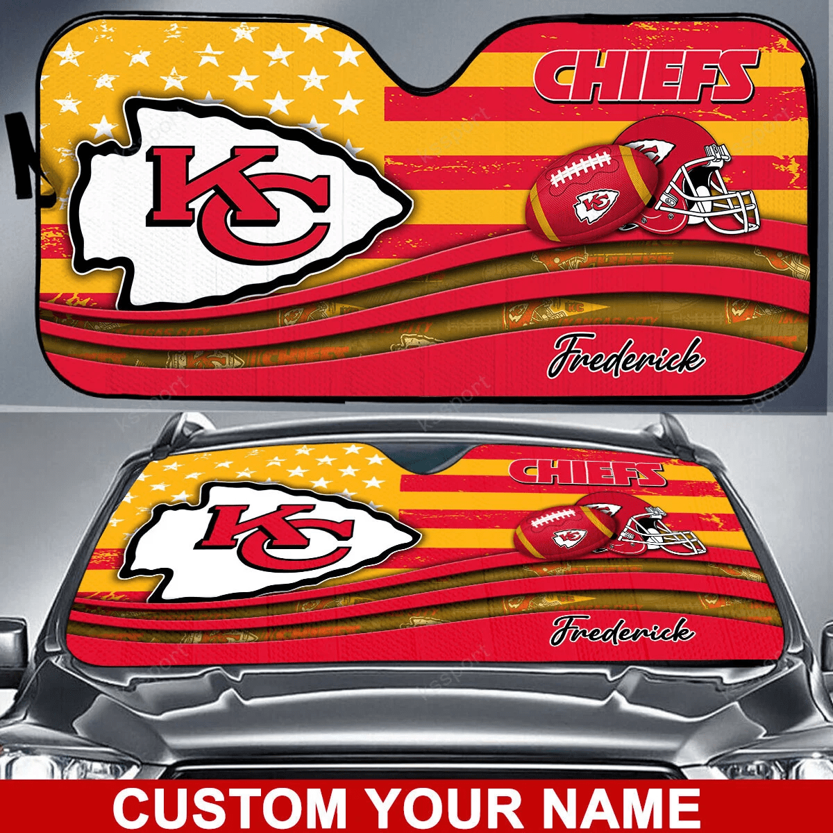Kansas City Chiefs Personalized Auto Sun Shade BG15