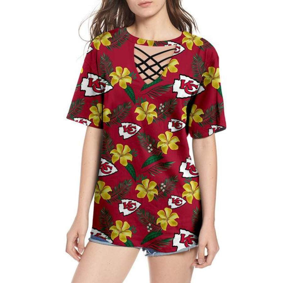 Kansas City Chiefs Women Summer String Short Sleeve Shirt BG15