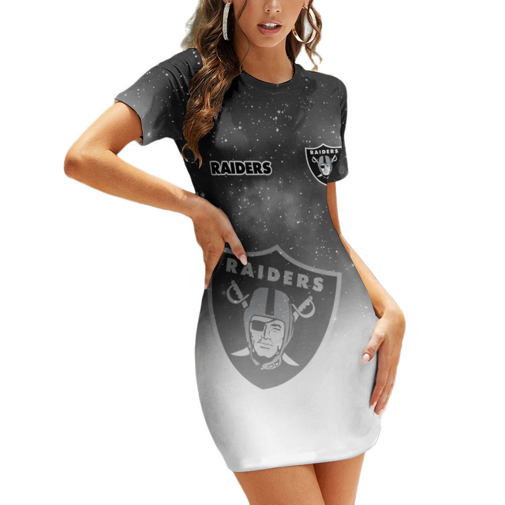 Las Vegas Raiders Casual Short Sleeve Bodycon Mini Dress BG77