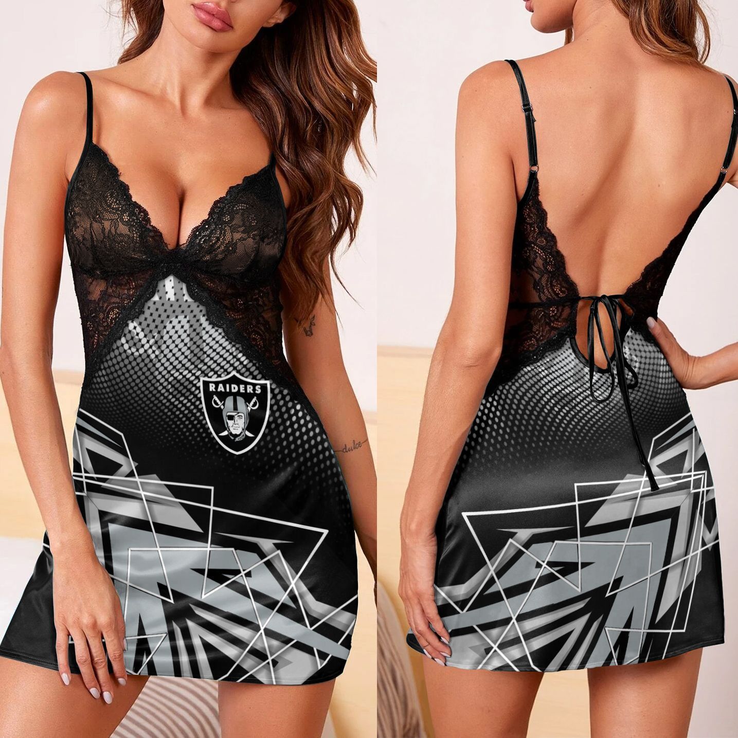 Las Vegas Raiders Lace Back Strap Slip Dress 105-1