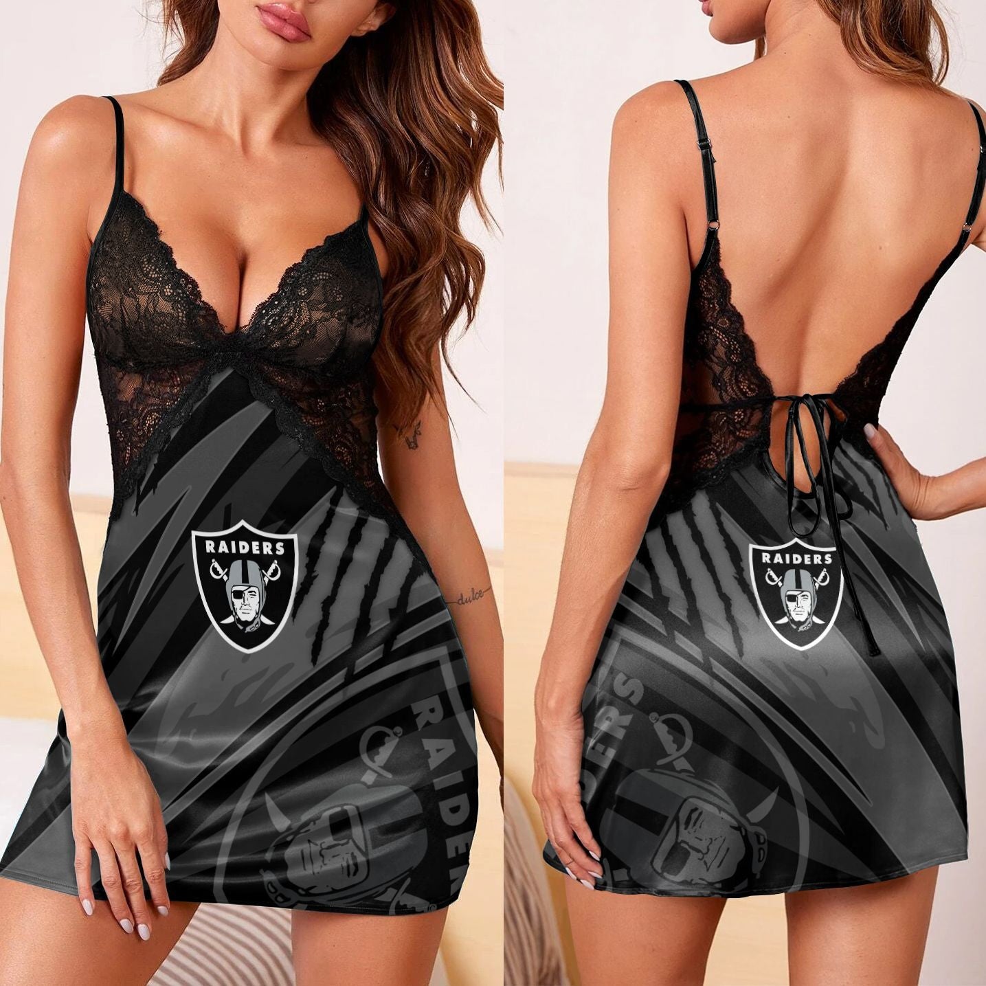 Las Vegas Raiders Lace Back Strap Slip Dress 131