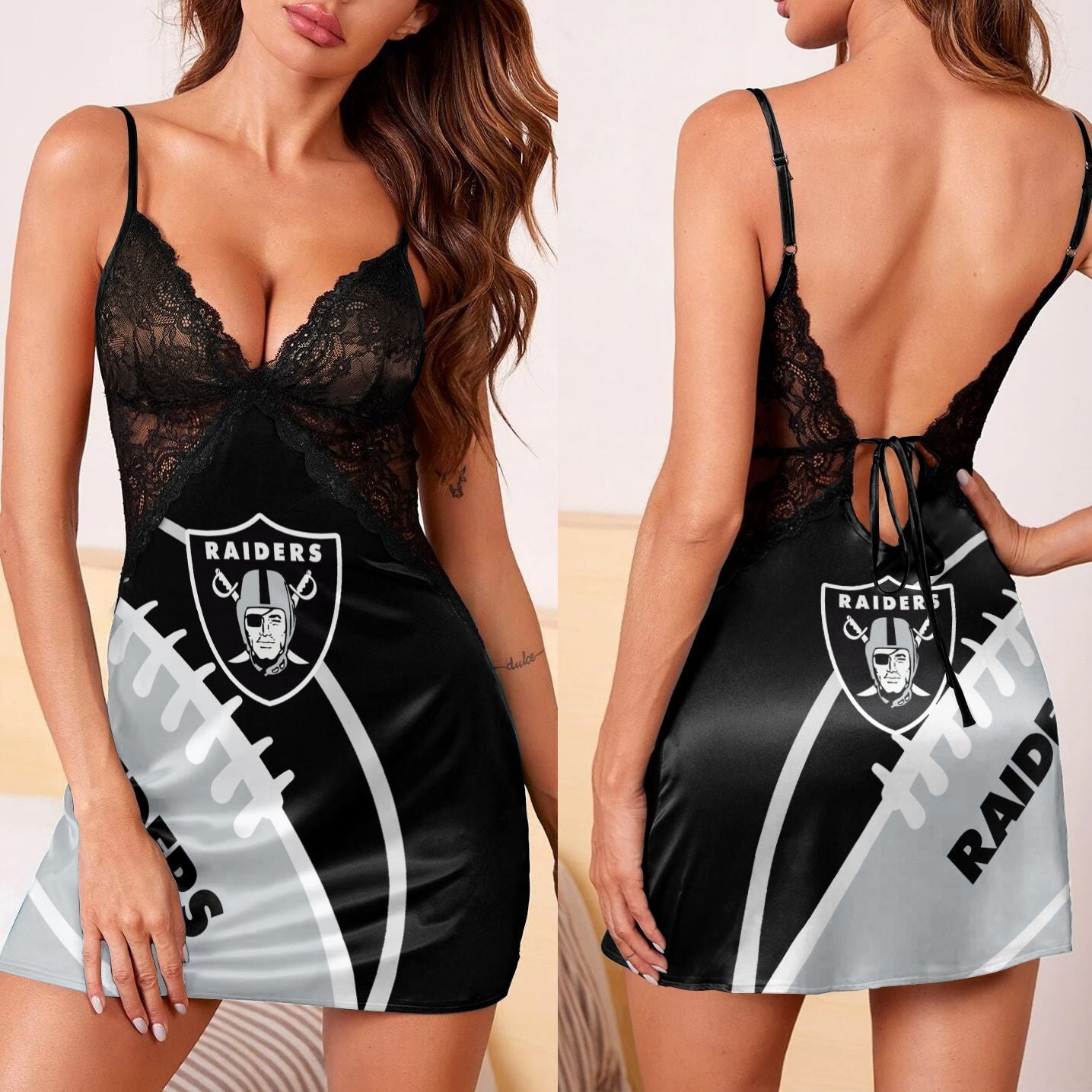 Las Vegas Raiders Lace Back Strap Slip Dress 206