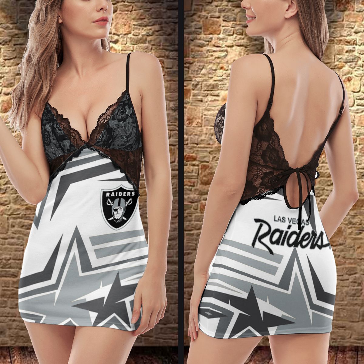 Las Vegas Raiders Lace Back Strap Slip Dress 389