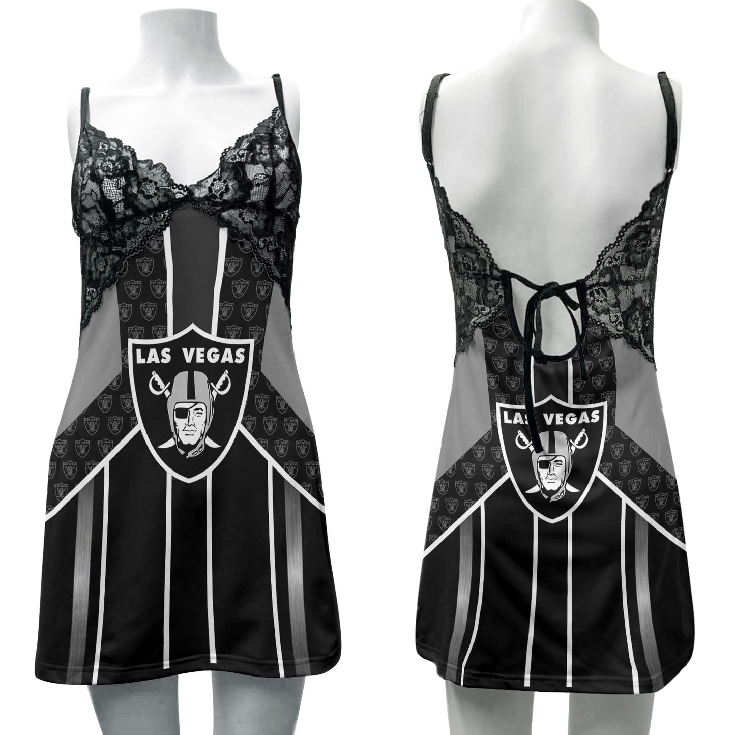 Las Vegas Raiders Lace Back Strap Slip Dress 402