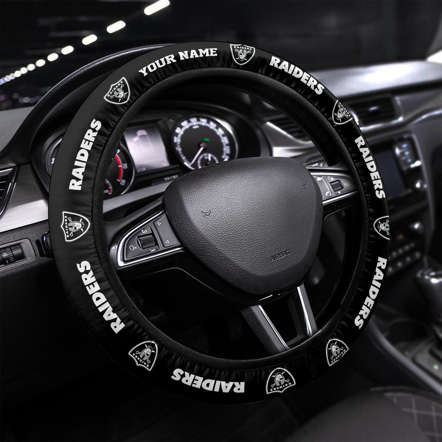 Las Vegas Raiders Personalized 3D Steering Wheel Cover 80