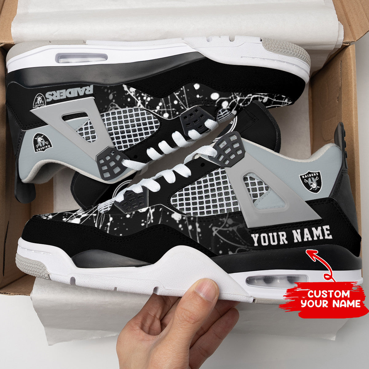 Las Vegas Raiders Personalized AJ4 Sneaker BG103