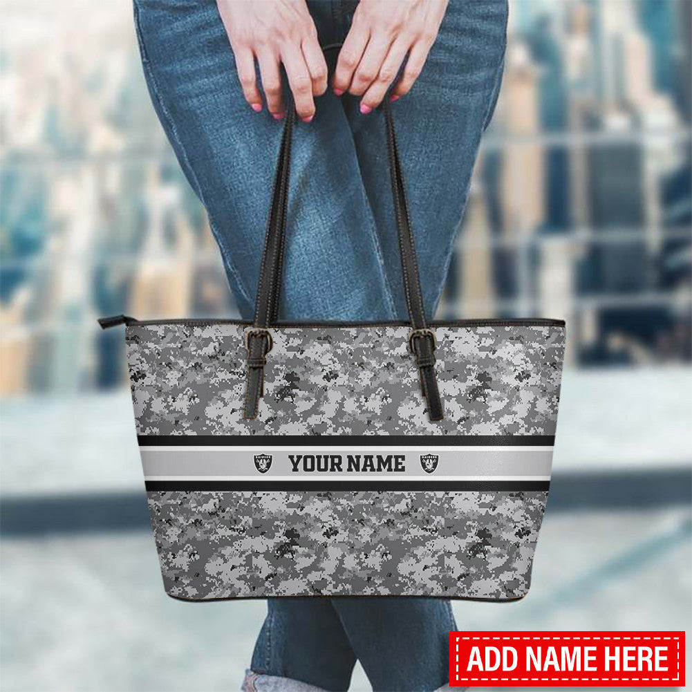 Las Vegas Raiders Personalized Leather Tote Hand Bag and Purse Set BB05