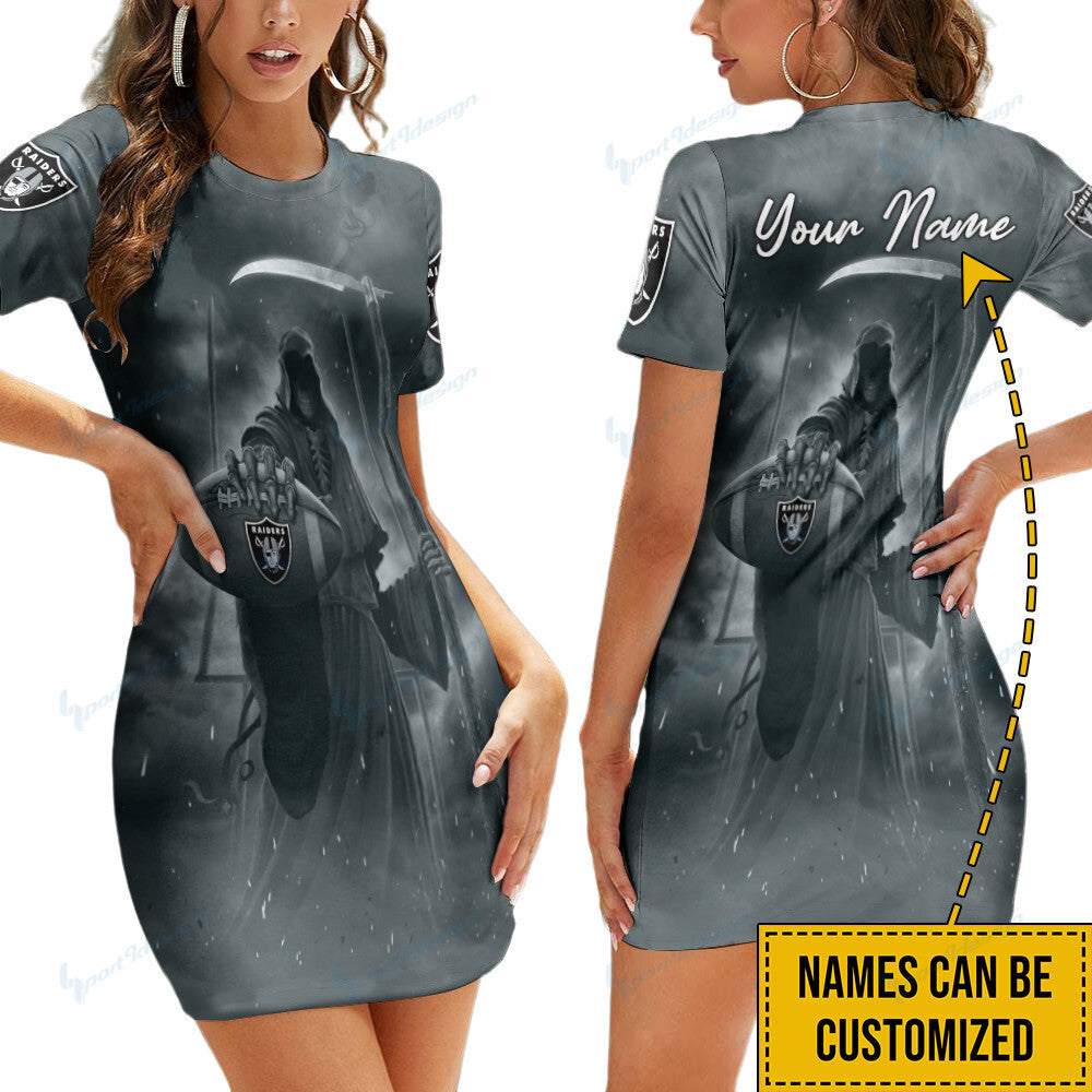 Las Vegas Raiders Personalized Short Sleeve Bodycon Mini Dress BG347