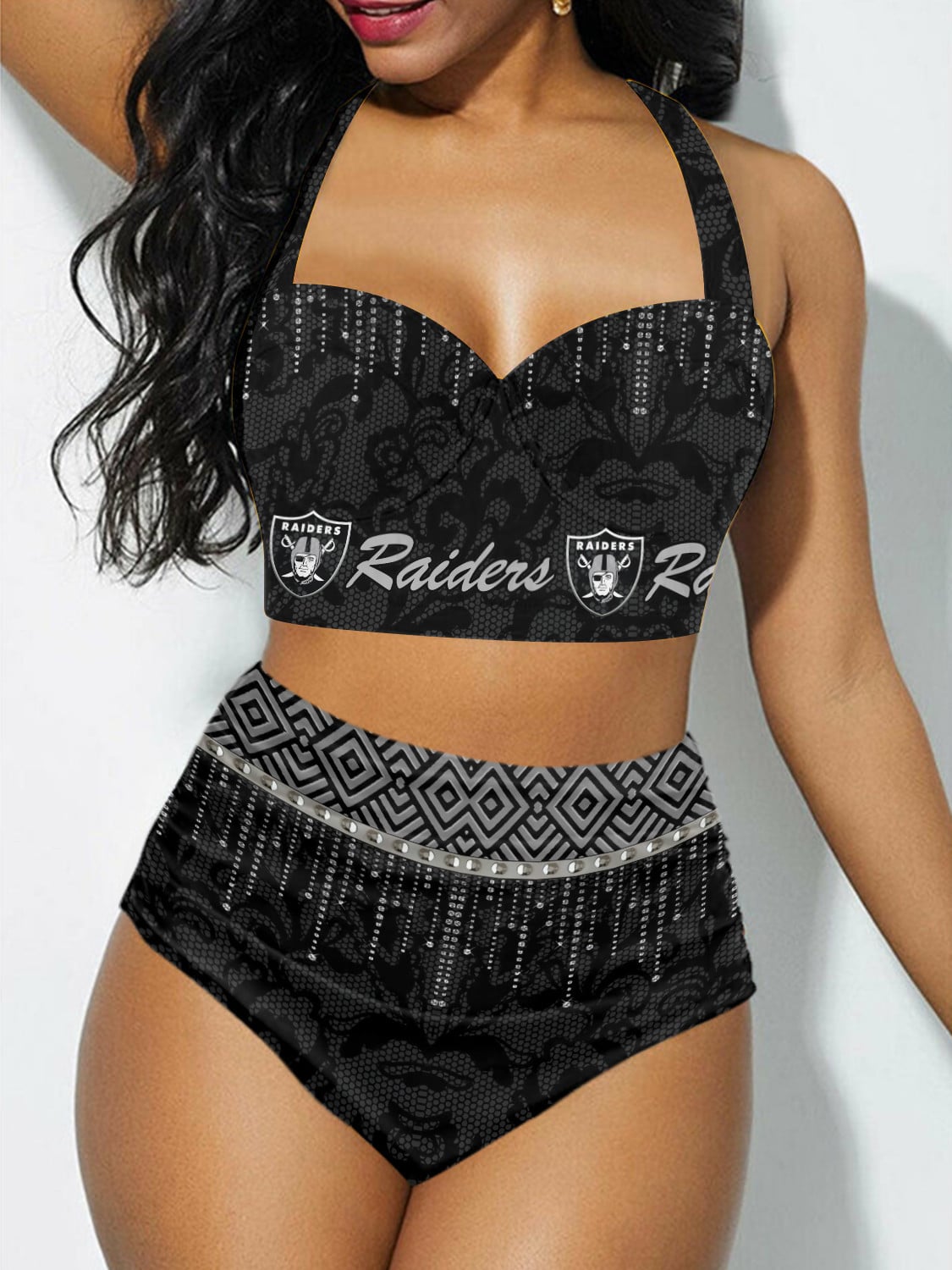 Las Vegas Raiders Sexy Print Bikini Swimsuit 85