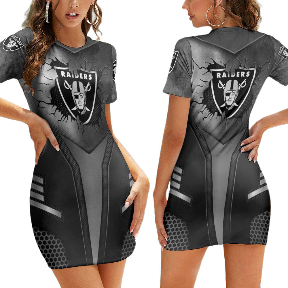Las Vegas Raiders Short Sleeve Bodycon Mini Dress BG277