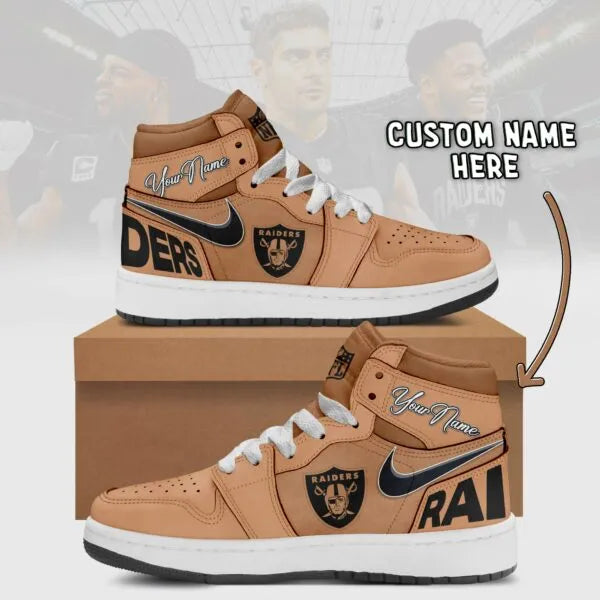 Las Vegas Raiders Limited Edition Brown High Air Jordan 1 Shoes with Custom Name AZBTAJ1SEW000052