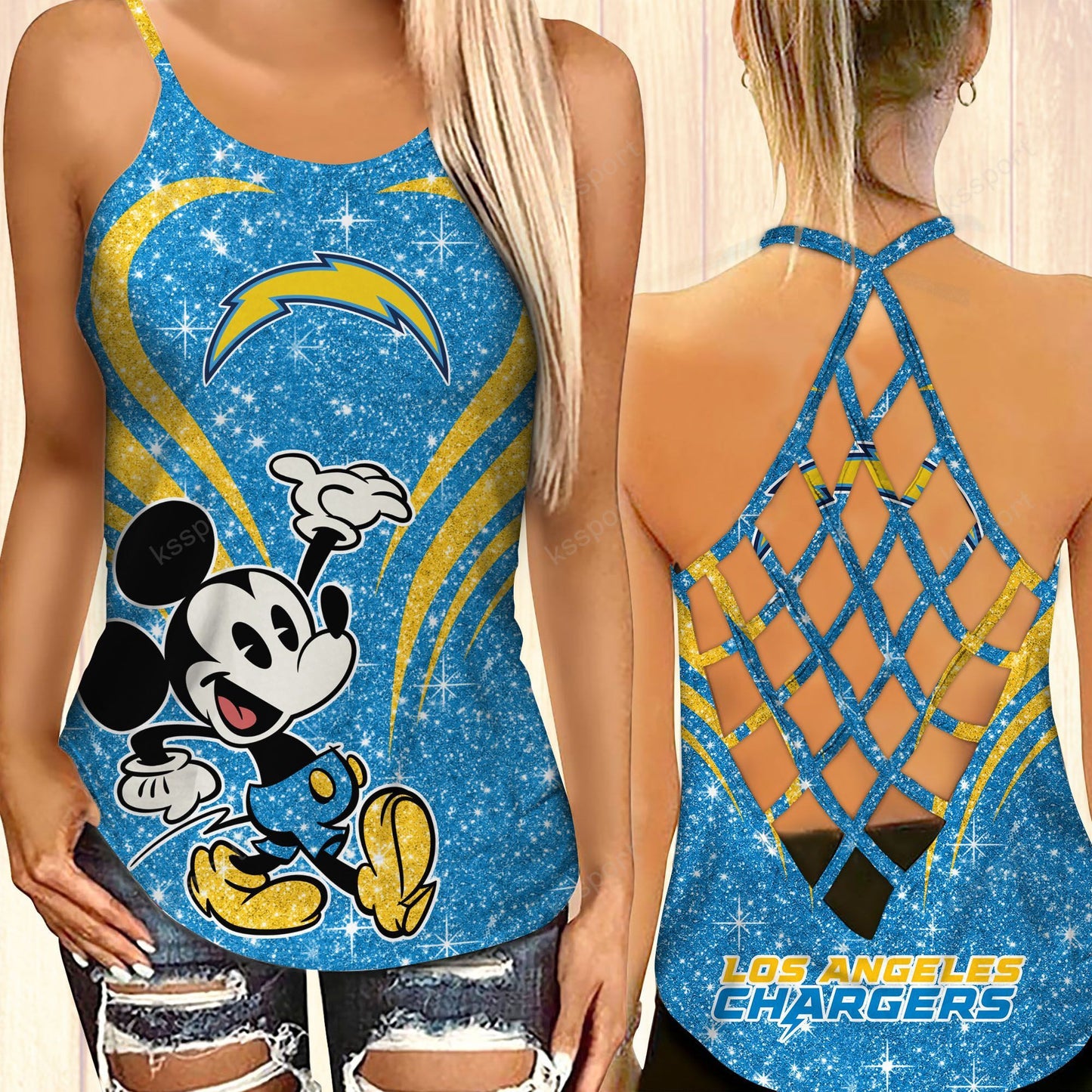Los Angeles Chargers Criss-cross Open Back Camisole Tank Top BG49
