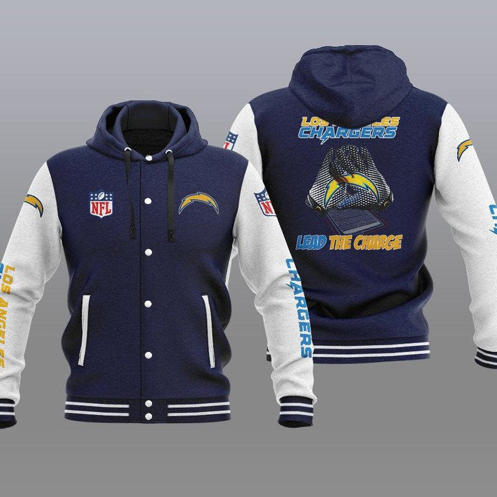 Los Angeles Chargers Hooded Button Jacket with Hood 17