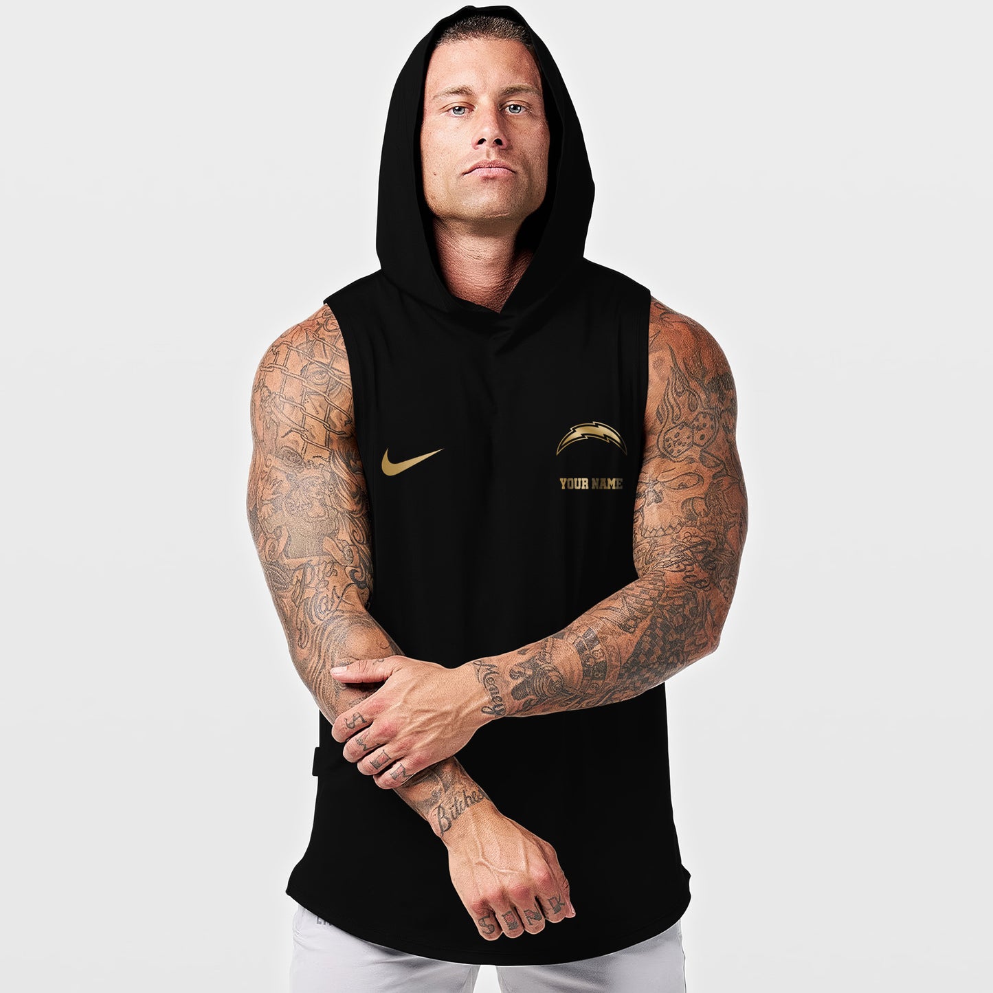 Los Angeles Chargers Men Workout Hooded Tank Top AZMGSH050