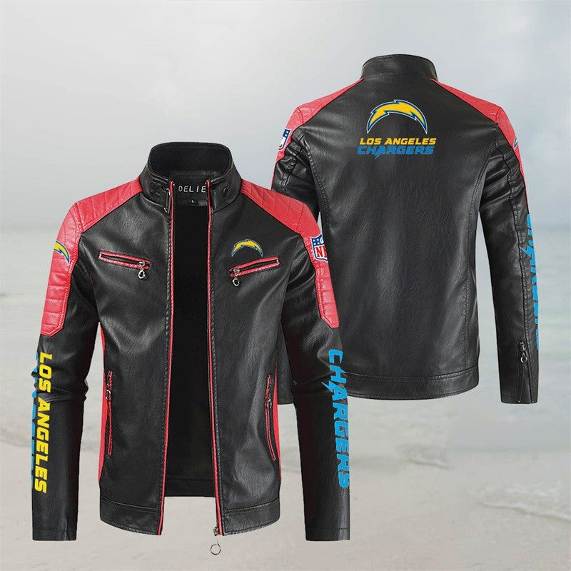 Los Angeles Chargers Stand Collar Leather Jacket BG31
