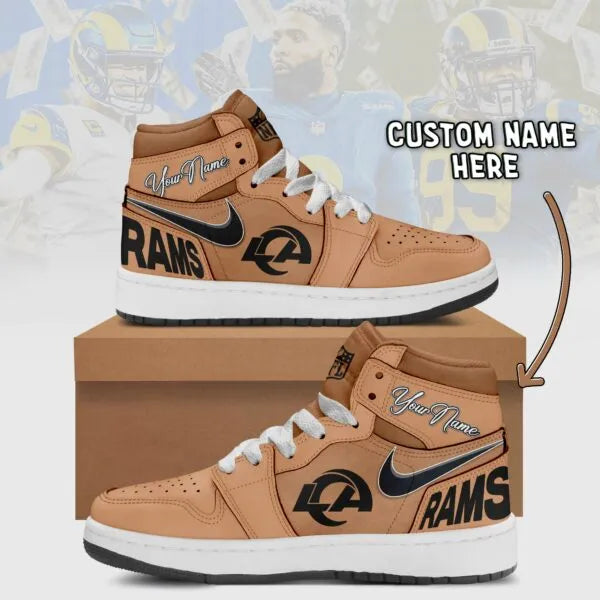 Los Angeles Rams Limited Edition Brown High Air Jordan 1 Shoes with Custom Name AZBTAJ1SEW000048