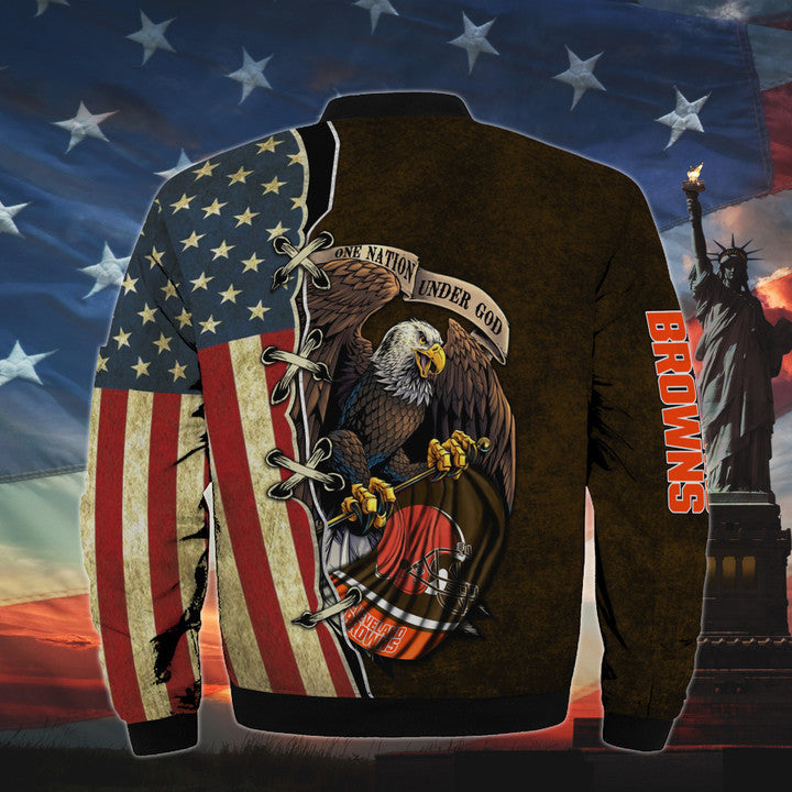 Men’s One Nation Under God Cleveland Browns Bomber Jackets