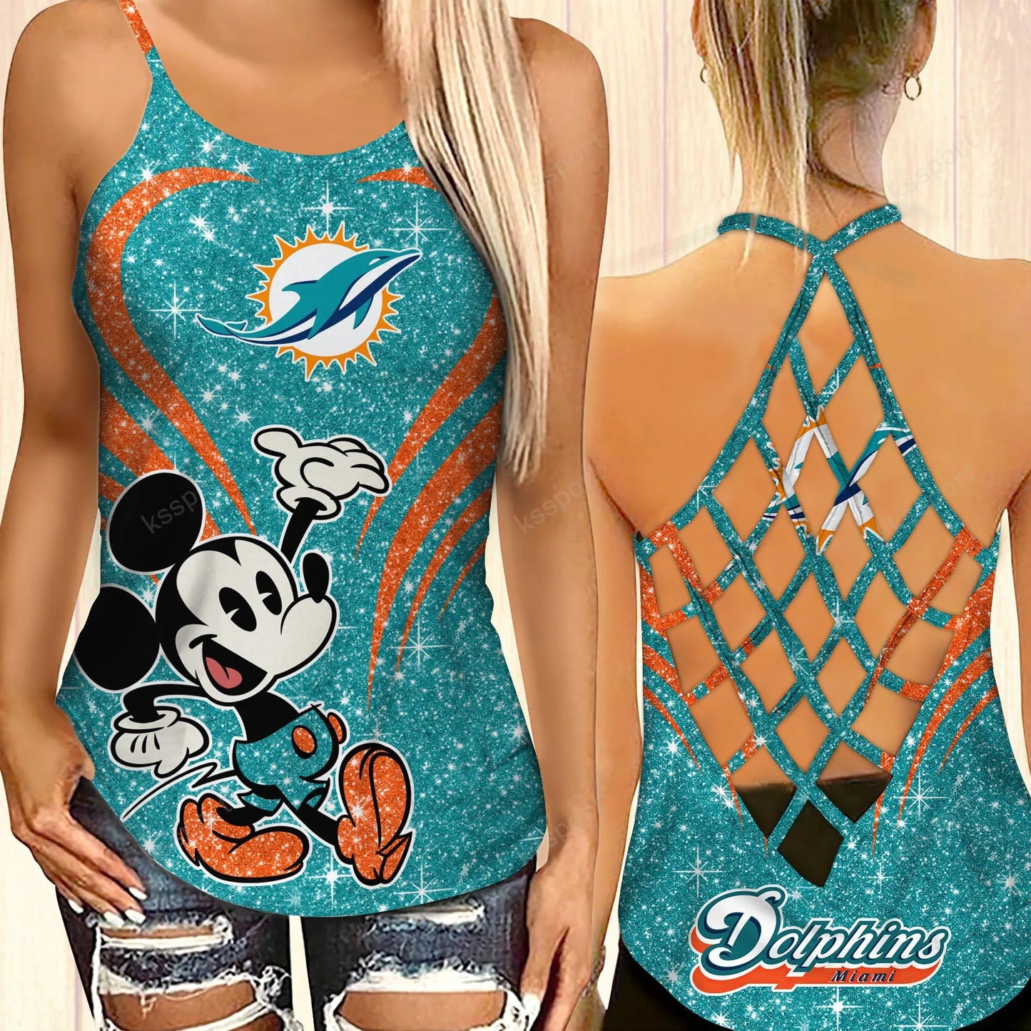 Miami Dolphins Criss-cross Open Back Camisole Tank Top BG51