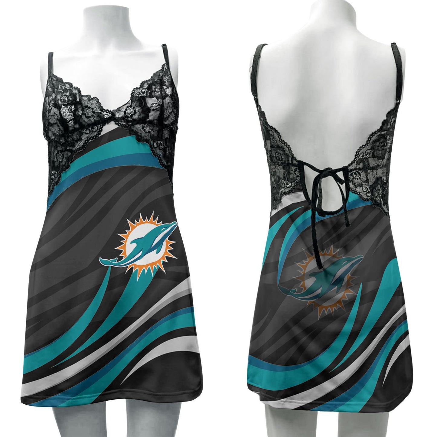 Miami Dolphins Lace Back Strap Slip Dress 12