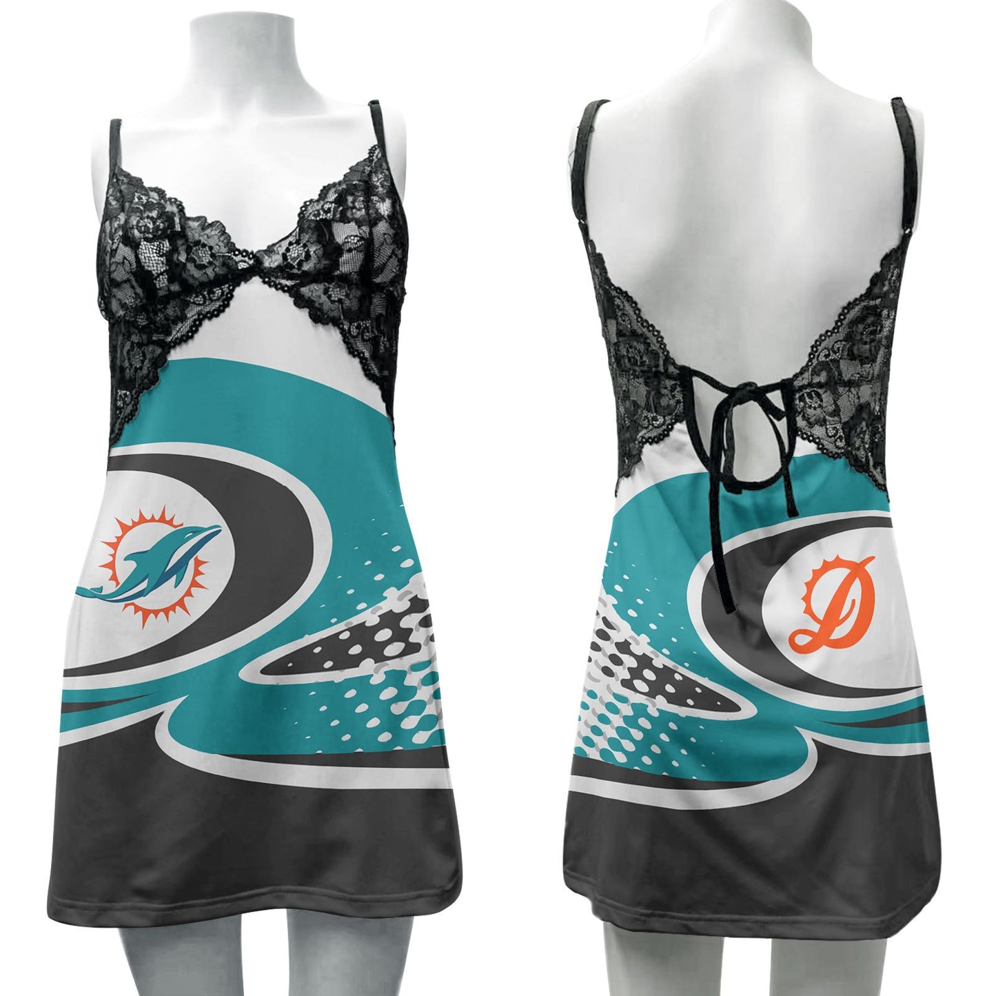 Miami Dolphins Lace Back Strap Slip Dress 154