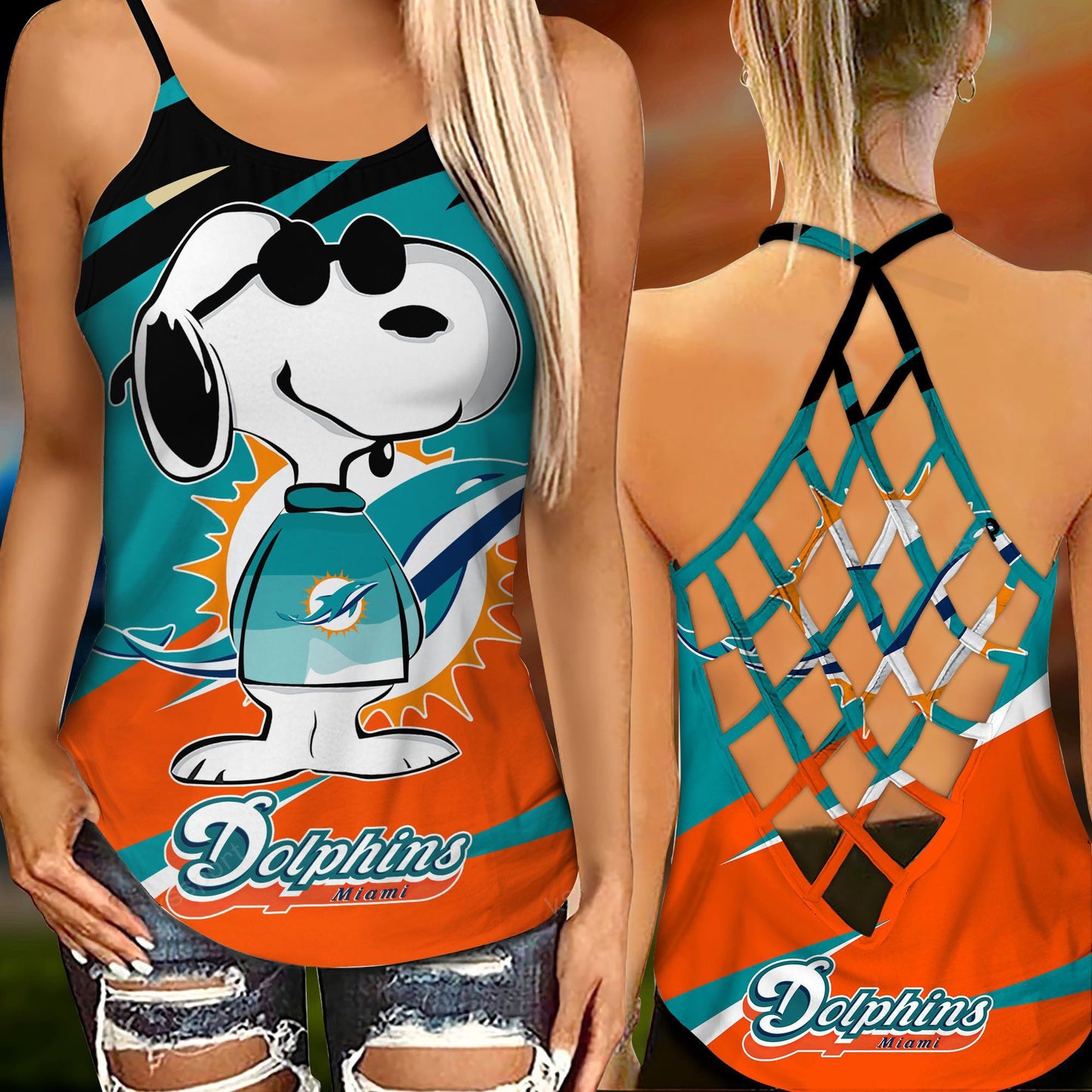 Miami Dolphins Leggings And Criss Cross Tank Top BG91