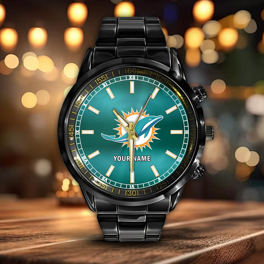 Miami Dolphins Black Fashion Watch Gifts For Sport Fans AZWATCH046