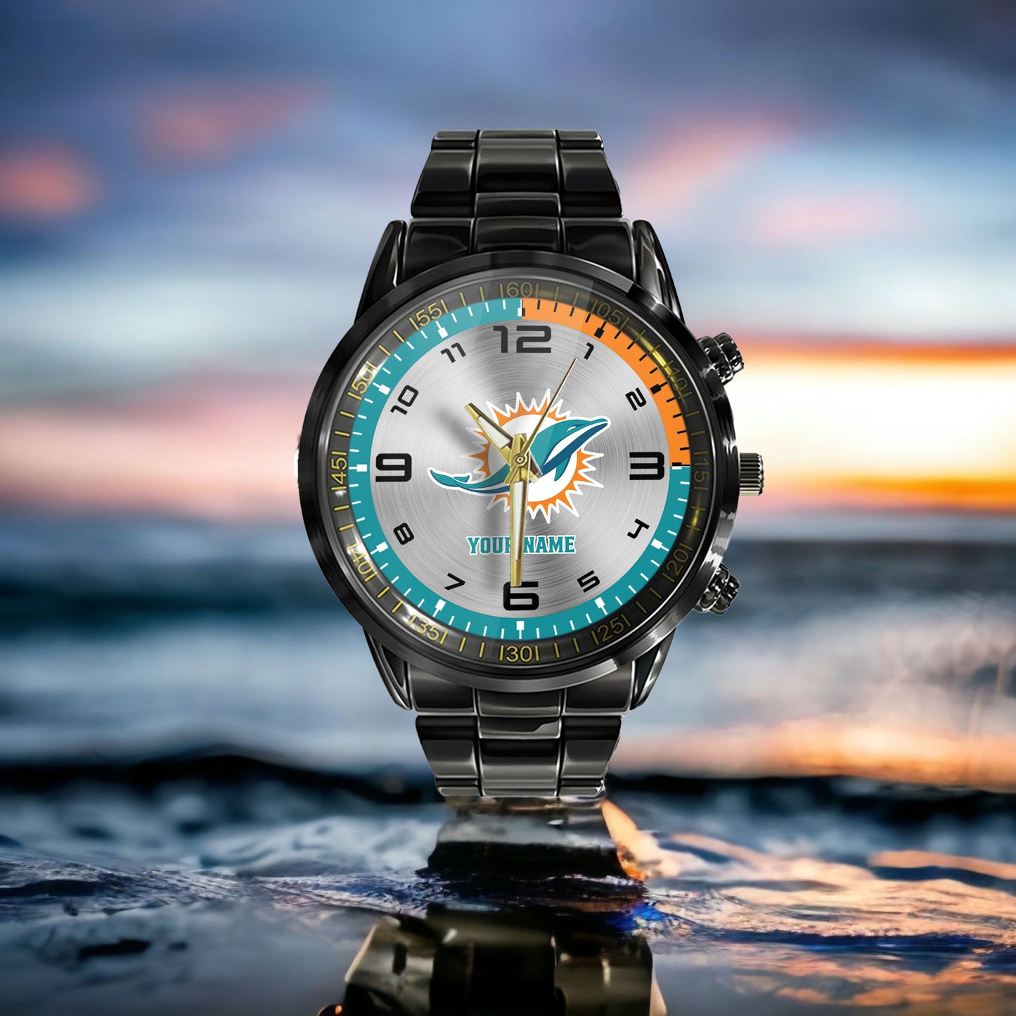 Miami Dolphins Black Fashion Watch Gifts For Sport Fans AZWATCH020