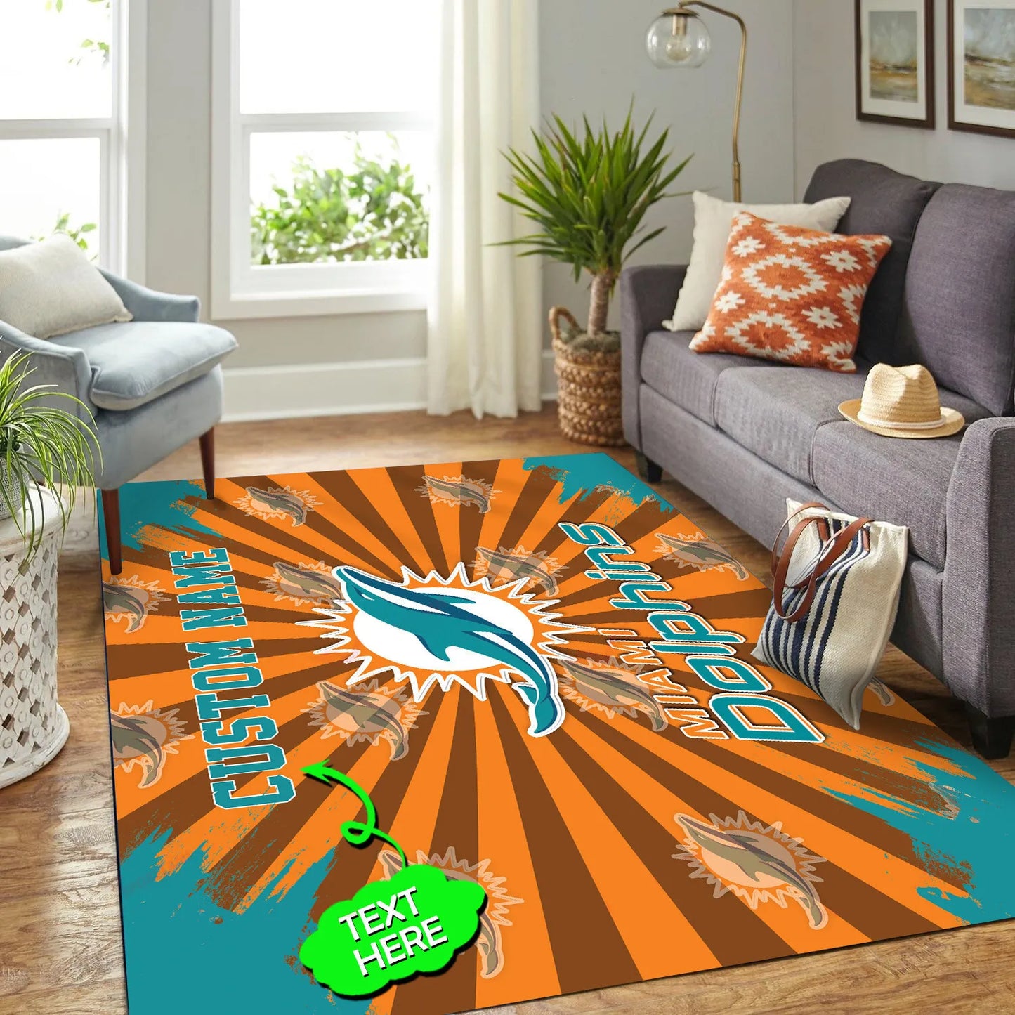 Miami Dolphins Personalized Premium Rectangle Rug 60