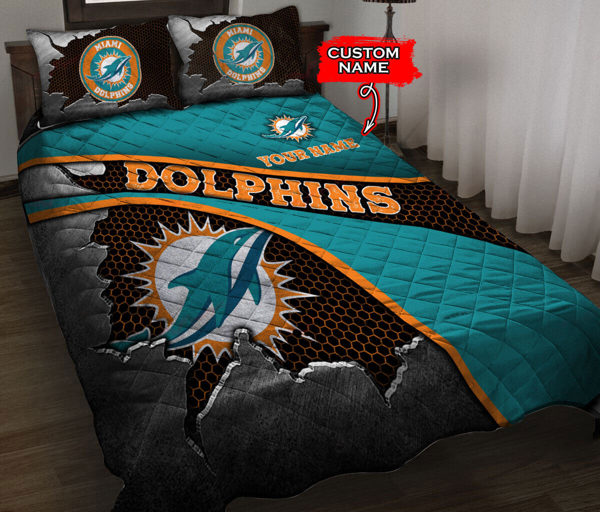 Miami Dolphins Personalized Quilt Set BG134