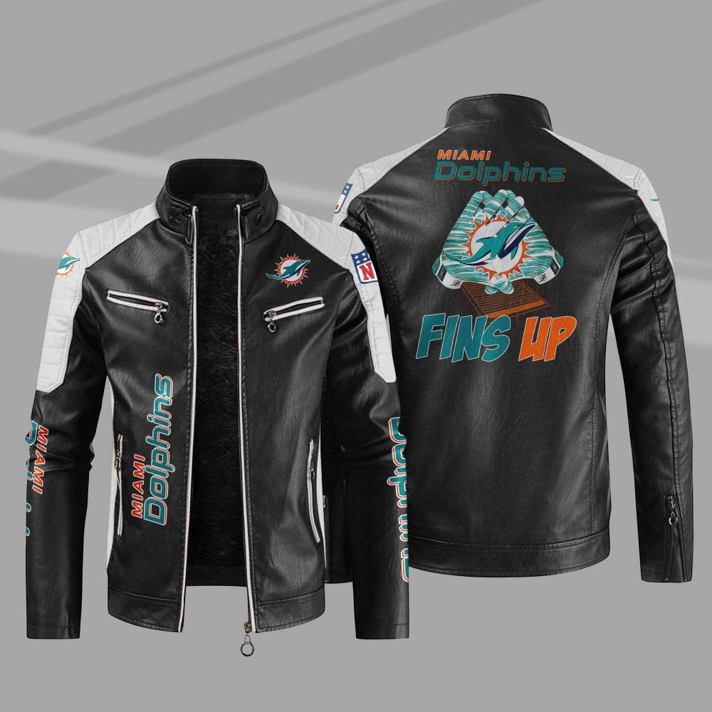 Miami Dolphins Stand Collar Leather Jacket BG13
