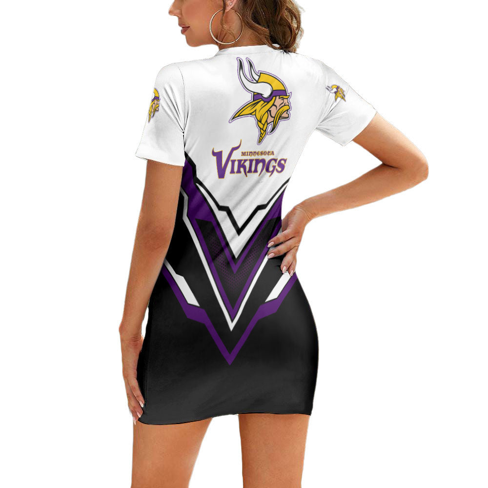 Minnesota Vikings Short Sleeve Bodycon Mini Dress BG250