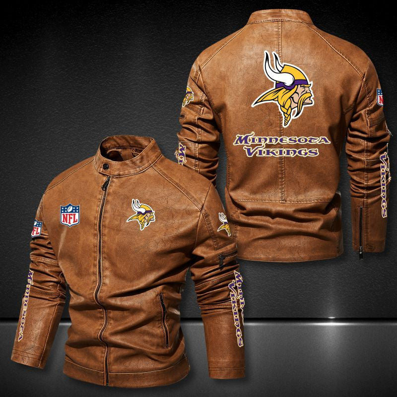 Minnesota Vikings Stand-up Collar Leather Jacket BG11