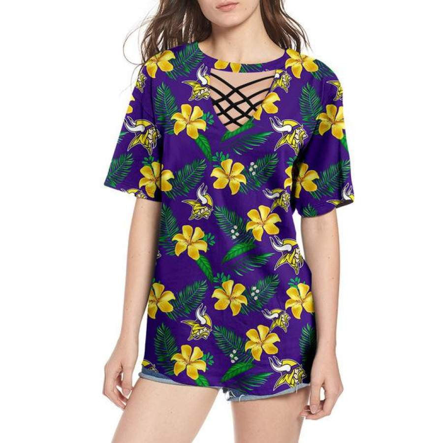 Minnesota Vikings Women Summer String Short Sleeve Shirt BG32