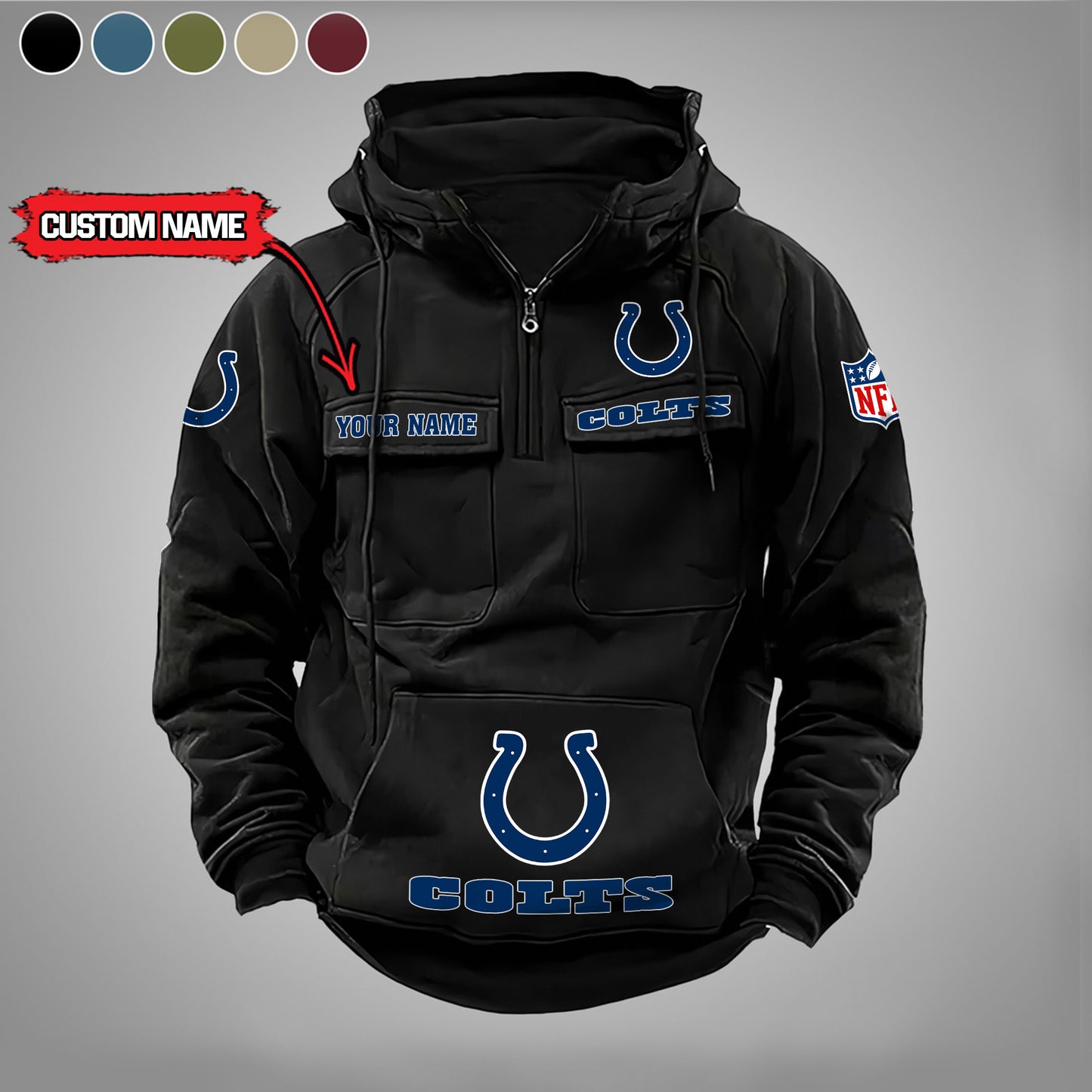Indianapolis Colts New Personalized Multi-Pockets Zip Hoodie AZBTMZHD000023