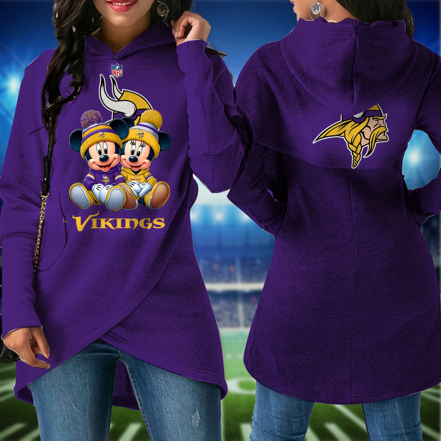 Minnesota Vikings Mickey Limited Edition Women Irregular Hoodie AZBTWMHD000003