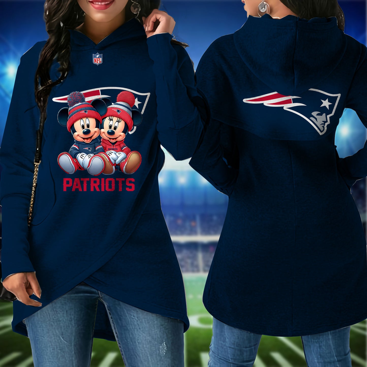 New England Patriots Mickey Limited Edition Women Irregular Hoodie AZBTWMHD000004