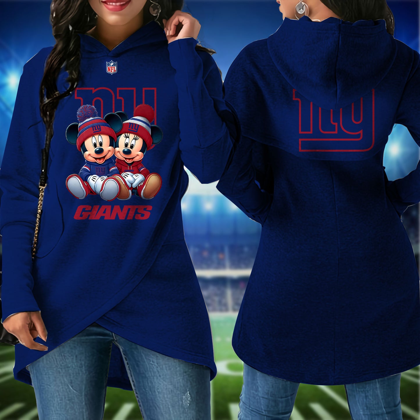 New York Giants Mickey Limited Edition Women Irregular Hoodie AZBTWMHD000006