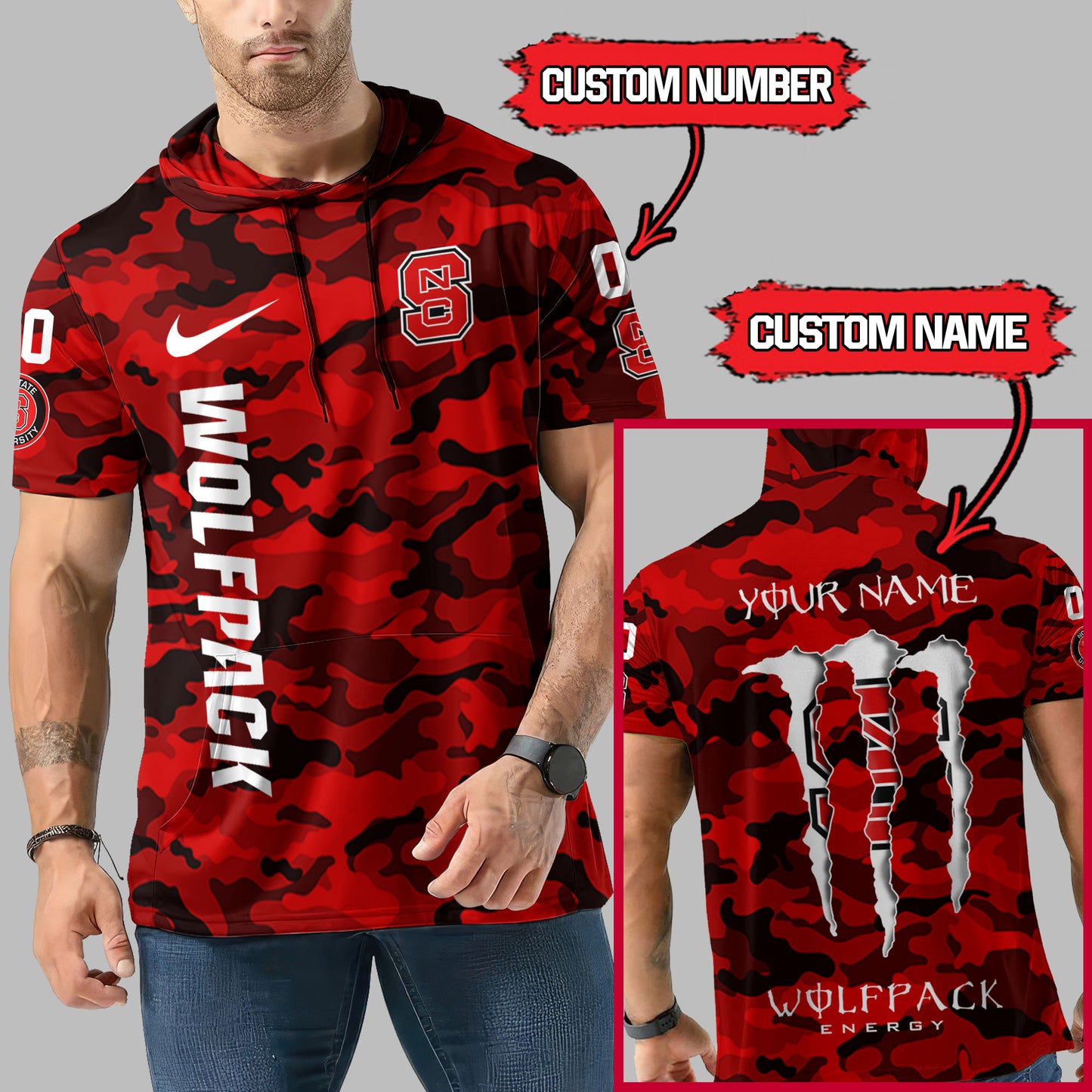 NC State Wolfpack Personalized Camo Short Sleeve Hoodie AZBTSSHD000029