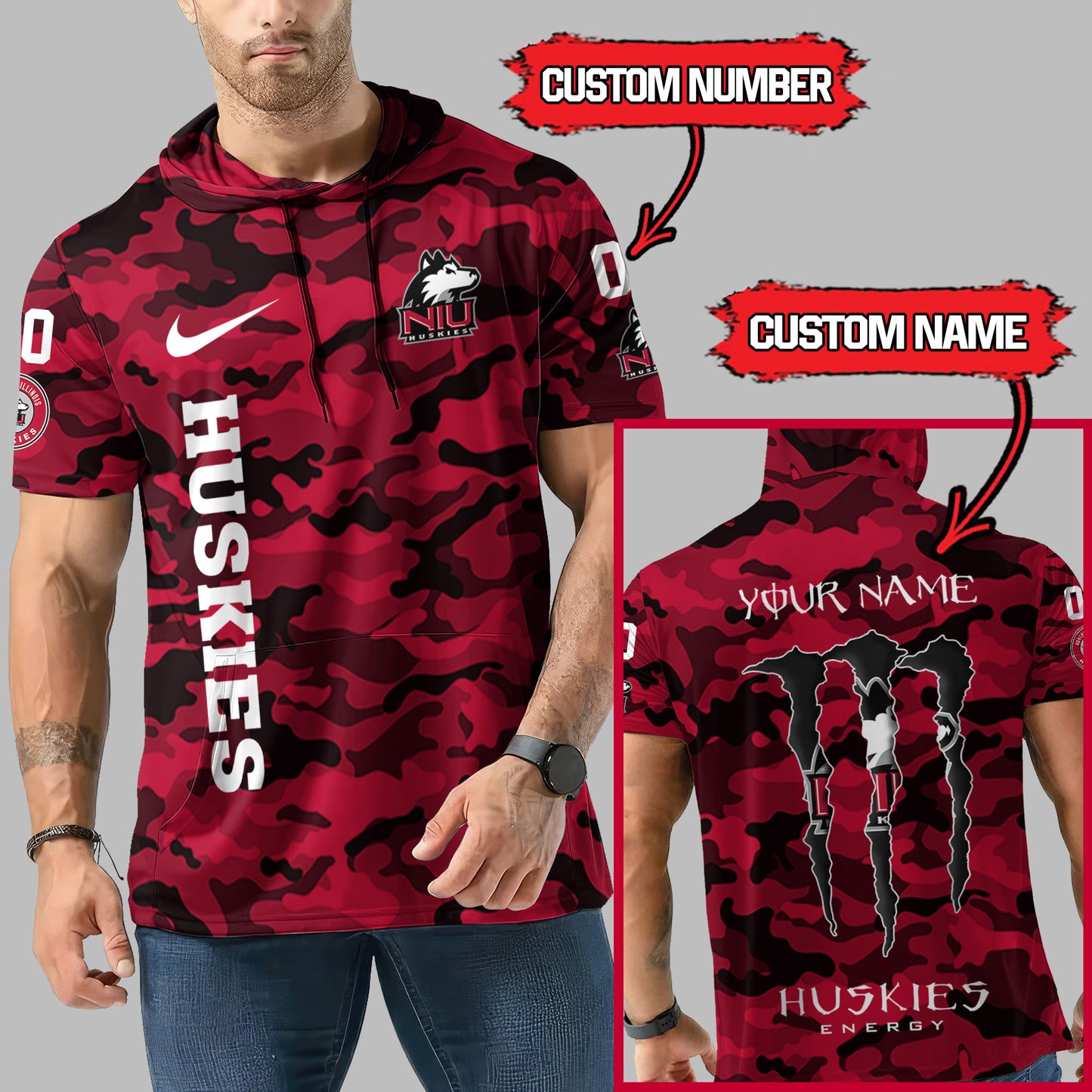 Northern Illinois Huskies Personalized Camo Short Sleeve Hoodie AZBTSSHD000032