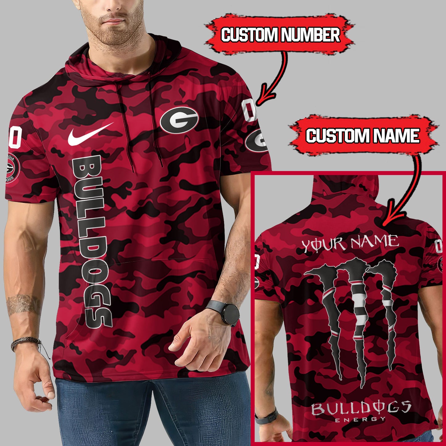 Georgia Bulldogs Personalized Camo Short Sleeve Hoodie AZBTSSHD000018