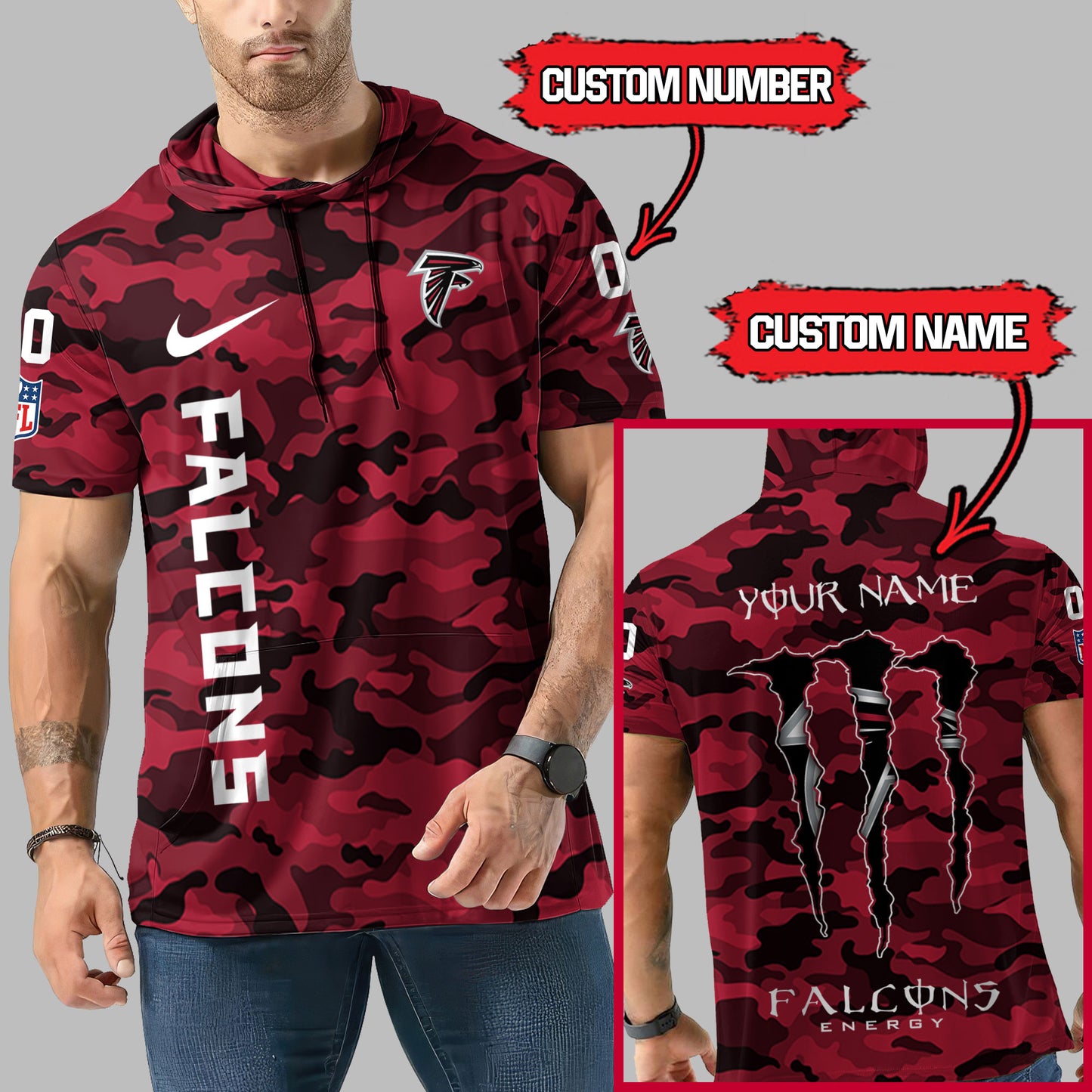 Atlanta Falcons Personalized Camo Short Sleeve Hoodie AZBTSSHD000066