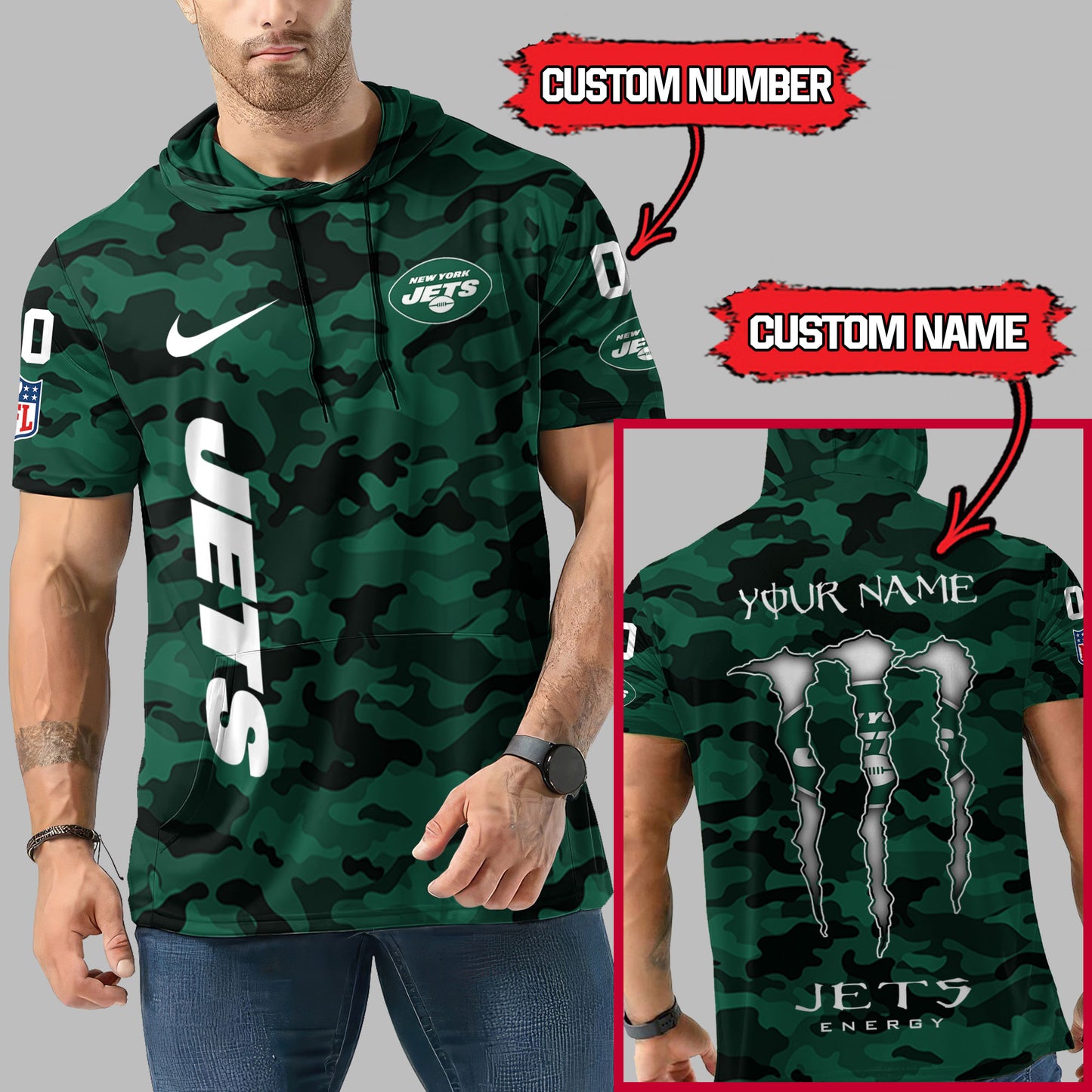 New York Jets Personalized Camo Short Sleeve Hoodie AZBTSSHD000044