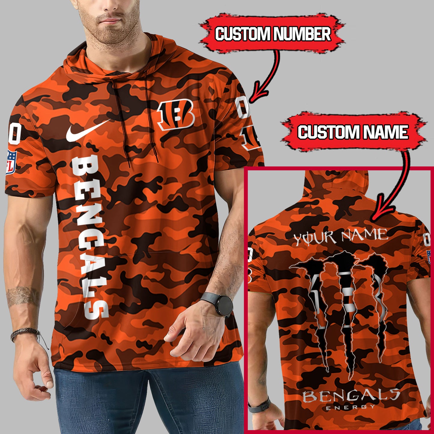 Cincinnati Bengals Personalized Camo Short Sleeve Hoodie AZBTSSHD000057
