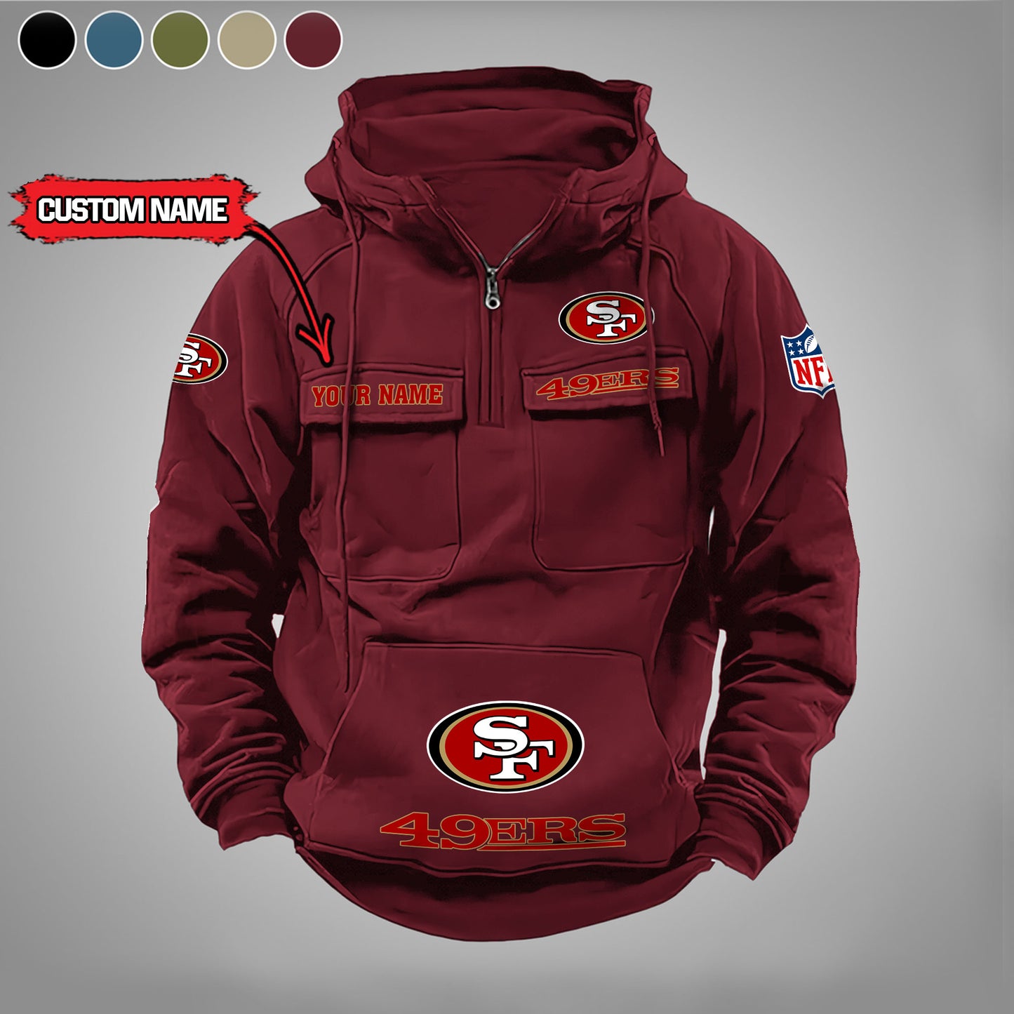 San Francisco 49ers New Personalized Multi-Pockets Zip Hoodie AZBTMZHD000004