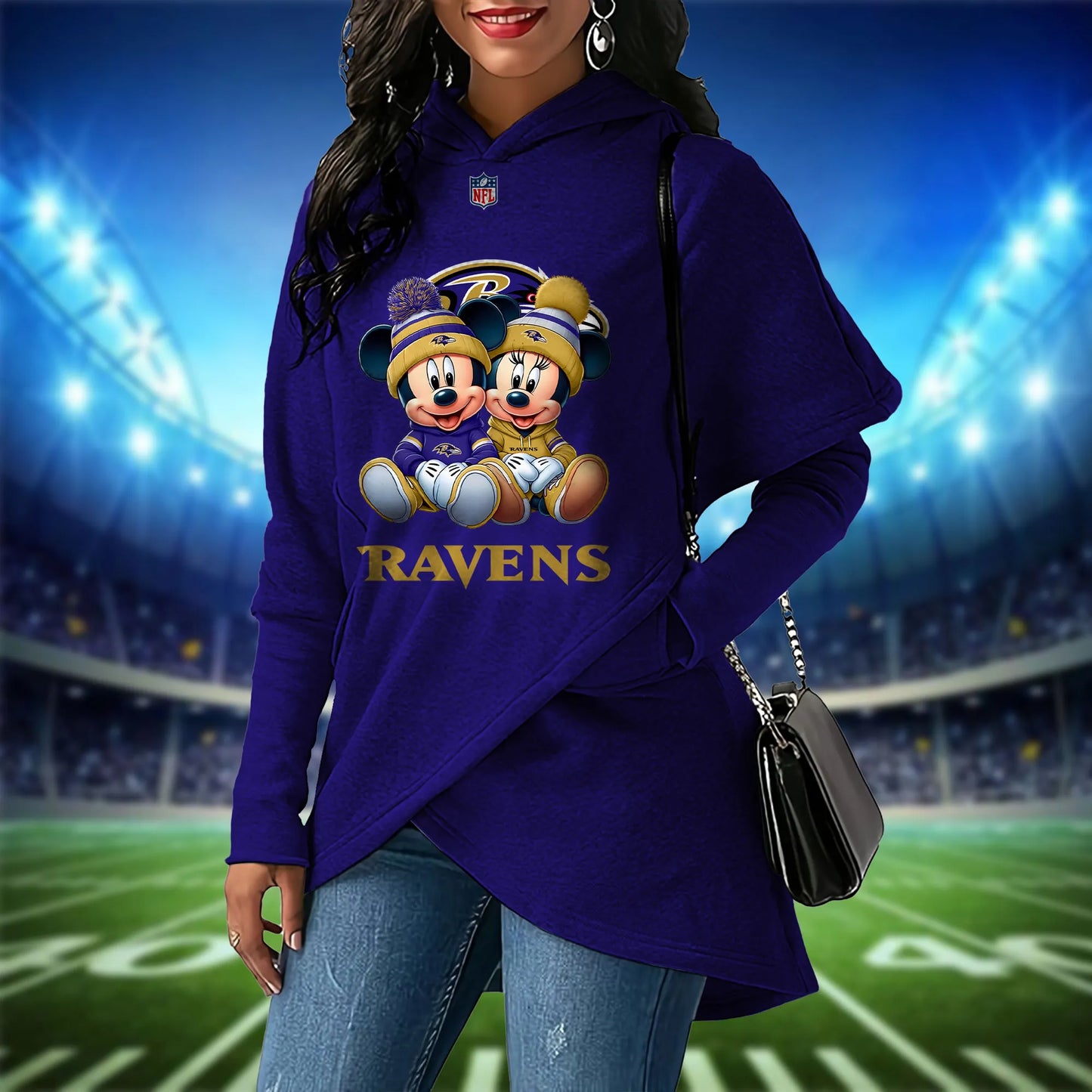 Baltimore Ravens Mickey Limited Edition Women Irregular Hoodie AZBTWMHD000014