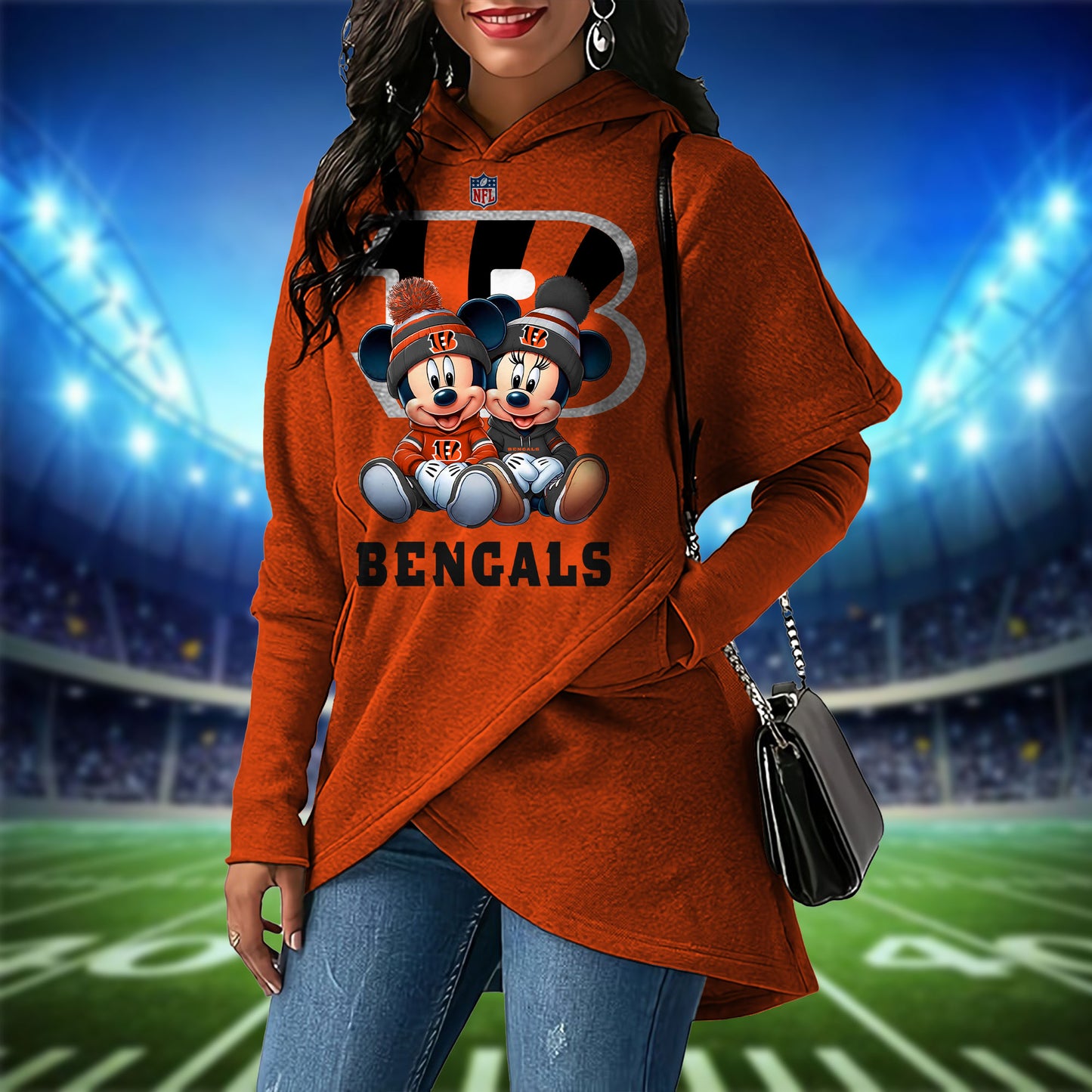 Cincinnati Bengals Mickey Limited Edition Women Irregular Hoodie AZBTWMHD000018