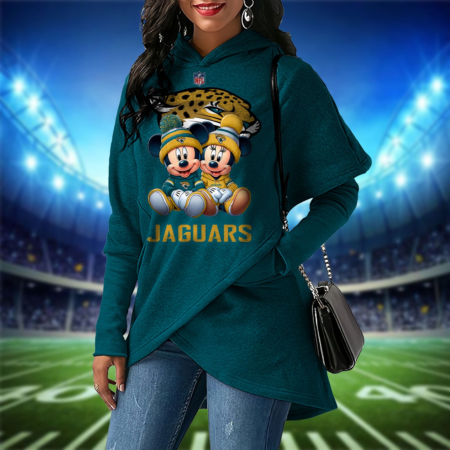 Jacksonville Jaguars Mickey Limited Edition Women Irregular Hoodie AZBTWMHD000026