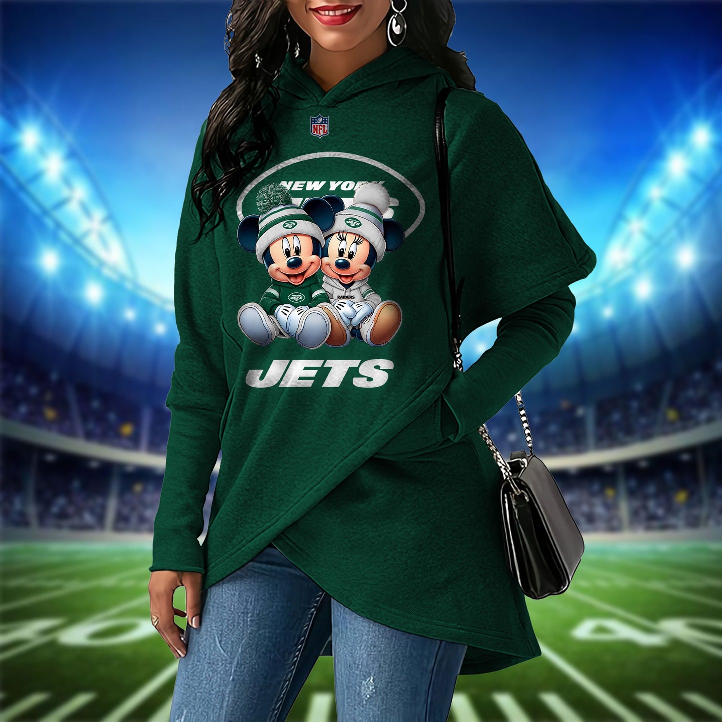New York Jets Mickey Limited Edition Women Irregular Hoodie AZBTWMHD000007