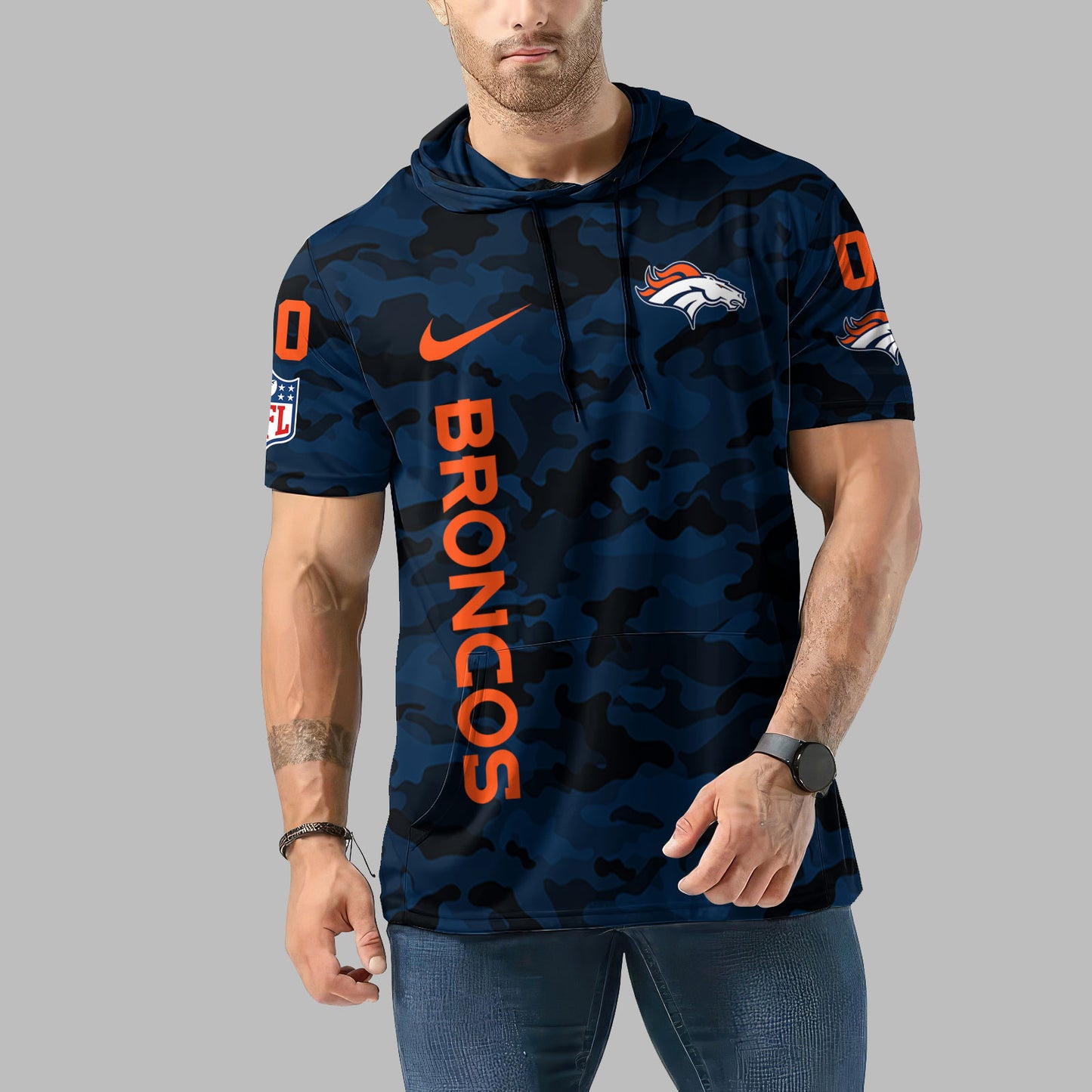 Denver Broncos Personalized Camo Short Sleeve Hoodie AZBTSSHD000060